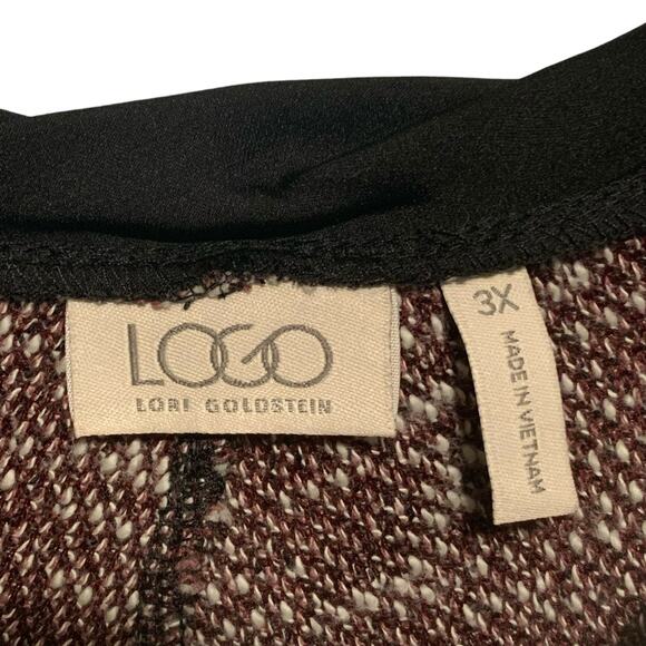 LOGO LORI GOLDSTEIN 3X Knit Marled Print Lace Inserts Crew Neck Top Boho - Picture 2 of 6